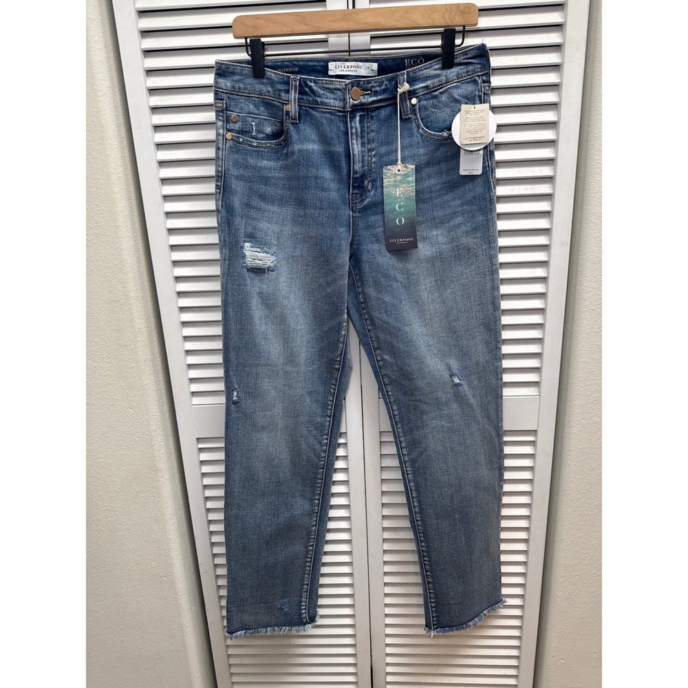 Liverpool Marley Girlfriend Jeans Distressed Raw Hem Eco Denim Blue Womens 8/29